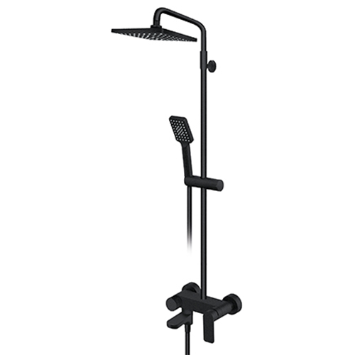 237351b ROSAN S2 BLACK BATERIJA ZA TUŠ KADU SA USPONSKIM TUŠEM 210x210mm I IZLIVOM 237351B - Slika 1