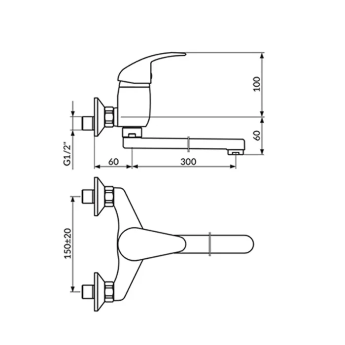ROSAN KING ZA SUDOPERU ZIDNA 300MM J321030 tehnicki crtez dimenzije