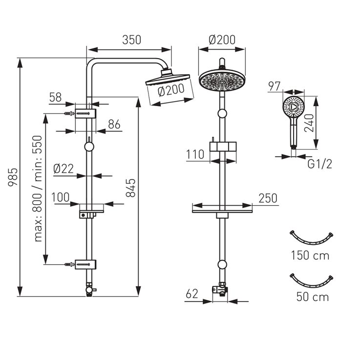 Baterija za kadu Stratos Black BSC1BL - Slika 18
