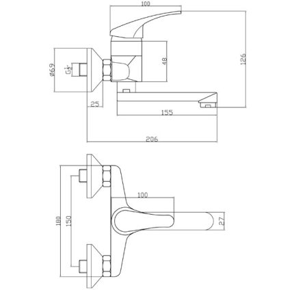 Zidna baterija za umivaonik ili sudoperu serija Basic BBC3 1