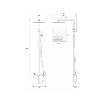 Baterija i usponski tus COPEN NOOK hrom cetvrtasti set C 01 113CR tehnicki crtez dimenzije