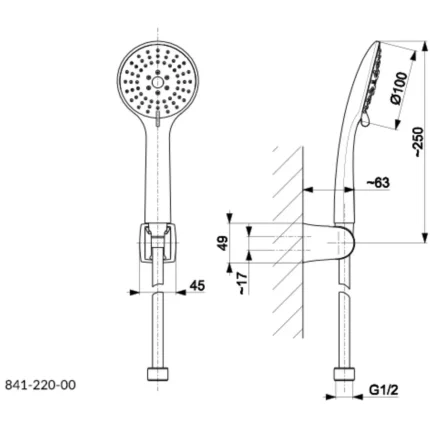 KFA Moza crni tus set 841 220 tehnicki crtez dimenzije