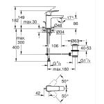 Baterija za lavabo GROHE CUBEO S matt black 1016942430 tehnicki crtez dimenzije