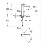 Baterija za lavabo GROHE CUBEO XL matt black 1017292430 tehnicki crtez dimenzije