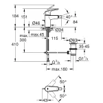 GROHE Eurosmart Baterija za bide 32929003 tehnicki crtez dimenzije