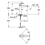 GROHE Eurosmart XL Baterija za lavabo Matte Black XL veličina 239712433 tehnicki crtez dimenzije