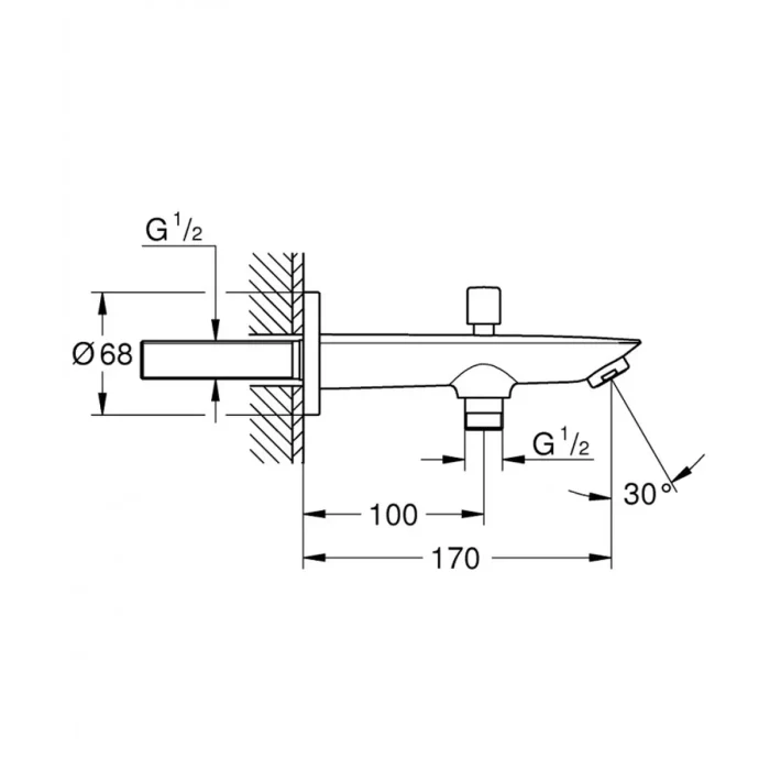 Grohe BauCosmopolitan Izliv sa prebacivačem (170mm) tehnicki crtez dimenzije