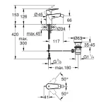 Grohe Bauedge baterija za bide 23331001 tehnicki crtez dimenzije