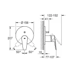 Grohe Bauedge maska ugradne baterije saprebacivačem 2F tehnicki crtez dimenzije
