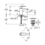 Jednoručna Baterija za lavabo GROHE EUROSMART COSMOPOLITAN M 23926000 tehnicki crtez dimenzije