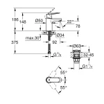 Jednoručna Baterija za lavabo GROHE EUROSMART COSMOPOLITAN S 23925000 tehnicki crtez dimenzije