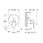 Jednoručna Maska ugradne baterije GROHE EUROSMARTCOSMOPOLITAN sa prebacivačem 2F 24045000 tehnicki crtez dimenzije