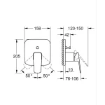 Maska ugradne baterije GROHE CUBEO sa prebacivačem 1017780000 tehnicki crtez dimenzije