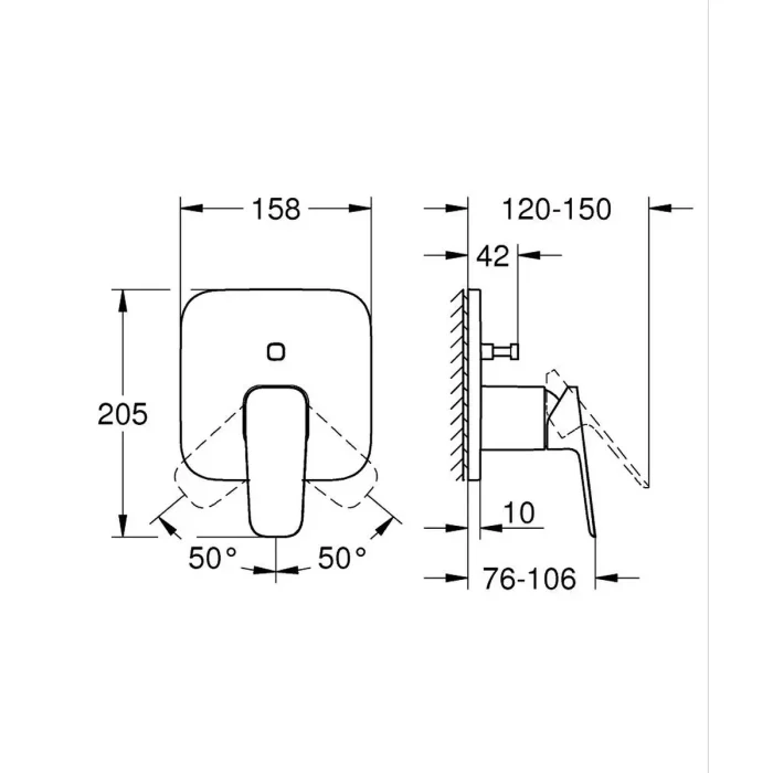 Maska ugradne baterije GROHE CUBEO sa prebacivačem 1017780000 tehnicki crtez dimenzije