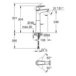 grohe bauedge baterija za lavabo xl 23761001 tehnički crtež dimenzije