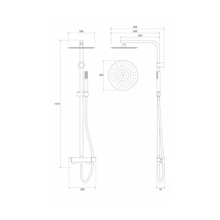 Baterija i usponski tuš COPEN NOOK mat crna okrugli set C 01 112MB tehnicki crtez dimenzije
