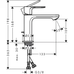 Hansgrohe Rebris S 110 Matt Black jednoručna baterija za umivaonik tehnicki crtez dimenzije