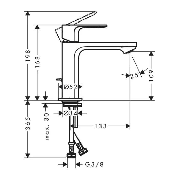 Hansgrohe Rebris S 110 baterija za umivaonik cool start 72519000 tehnicki crtez dimenzije