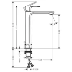 Hansgrohe Rebris S 240 Matt Black jednoručna baterija za umivaonik tehnicki crtez dimenzije