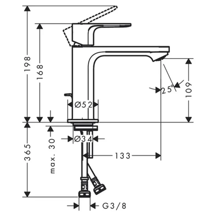 Hansgrohe Rebris S baterija za lavabo 110 72517000 tehnicki crtez dimenzije