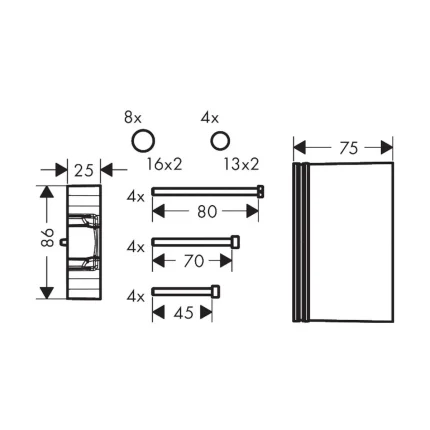 Hansgrohe ekstenzioni set za iBox 25mm 13595000 tehnicki crtez dimenzije