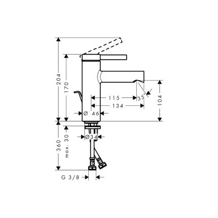 hansgrohe Zesis S 110 baterija za umivaonik 74720000 tehnicki crtez dimenzije