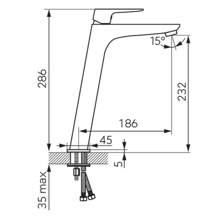 Baterija za lavabo serija Vitto Verdeline BVI2LVLG tehnicki crtez dimenzije