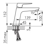 Baterija za lavabo serija Vitto Verdeline BVI2VLG tehnicki crtez dimenzije