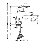 Hansgrohe Logis 70 baterija za lavabo 71070000 tehnicki crtez dimenzije